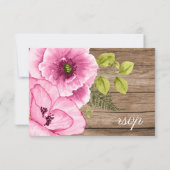 素朴な優雅さ ピンク 緑 水彩 ポピー 出欠カード (裏面)