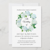 素朴な優雅なハイドランジアの花輪 ウェディング 招待状 (正面)