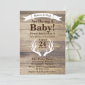 素朴な光の納屋の木と白い鹿の角のバナー 招待状 (スタンド正面)