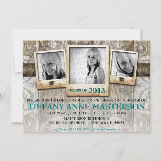 素朴な写真の卒業の発表の招待 招待状 (正面)
