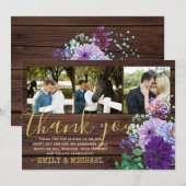 素朴な写真の感謝カード 青い花 サンキューカード (正面/裏面)