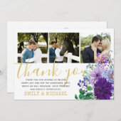 素朴な写真の感謝カード 青い花 サンキューカード (正面/裏面)