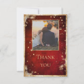 素朴な写真の赤ゴールドのフラットな感謝カード サンキューカード (正面)