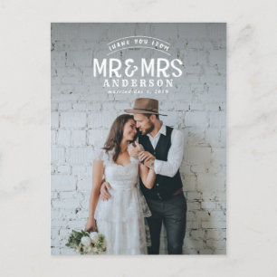 素朴な写真を使った結婚式のお礼の発表 案内ポストカード