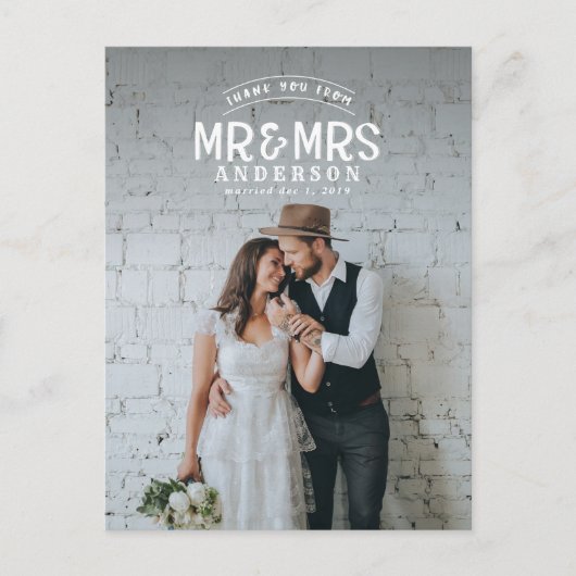 素朴な写真を使った結婚式のお礼の発表 案内ポストカード (正面)