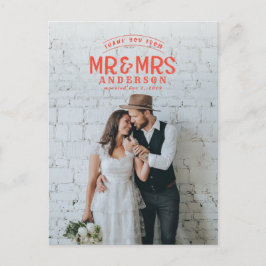 素朴な写真を使った結婚式のお礼の発表 案内ポストカード