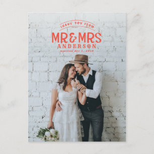 素朴な写真を使った結婚式のお礼の発表 案内ポストカード