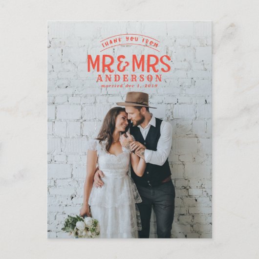 素朴な写真を使った結婚式のお礼の発表 案内ポストカード (正面)