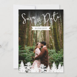 素朴な写真テンプレートと松の木の形の結婚式 セーブザデート