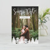 素朴な写真テンプレートと松の木の形の結婚式 セーブザデート (スタンド正面)