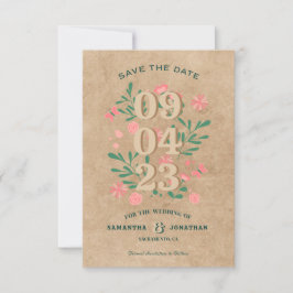 素朴な写真付きのユニークな結婚式のSave the Date セーブザデート