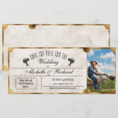 素朴な写真 ヴィンテージ映画チケット Save the Date 招待状 (正面/裏面)