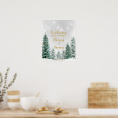 素朴な冬のクリスマスツリーの結婚式ウェルカムサイン ポスター (キッチン)