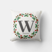 素朴な冬のクリスマスモノグラムイニシャルリース クッション (正面)