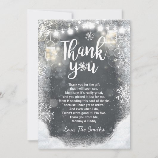 素朴な冬のサンキューカードのベビーシャワーの雪片 サンキューカード (正面)