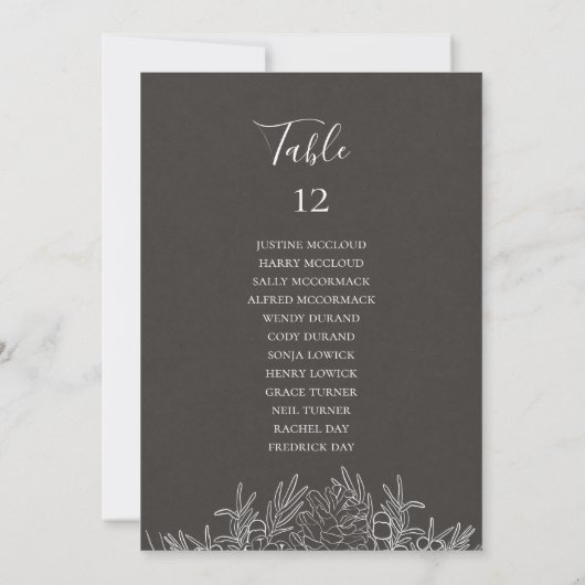 素朴な冬のチャコールテーブルナンバー席次表 (裏面)