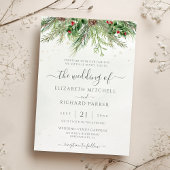 素朴な冬のバラ 松ぼっくり 緑のリース 結婚式 招待状