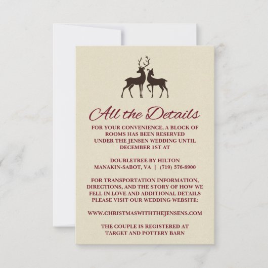 素朴な冬のホリデー パイン ウェディング ディテール カード (正面)