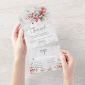 素朴な冬のホーリー＆パインの結婚式のディナー オールインワン招待状 (貼ってはがせる)