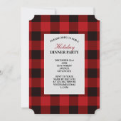 素朴な冬のログジャンボルドレッジ赤いバフアロープリントパーティー 招待状 (正面)