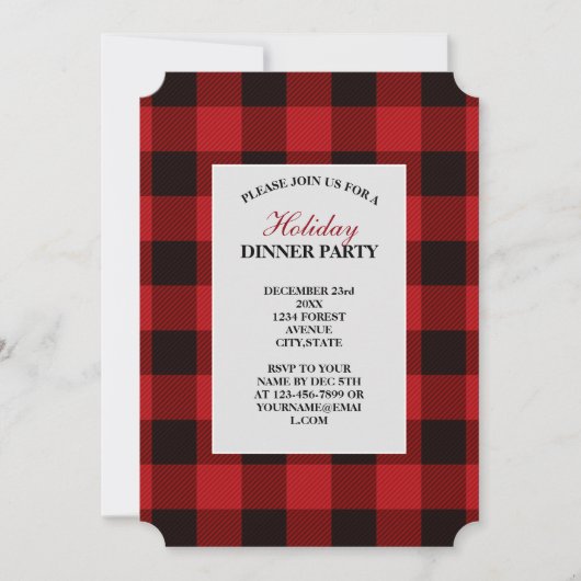 素朴な冬のログジャンボレッドバッファロープレイドパーティー 招待状 (正面)