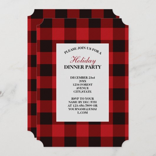 素朴な冬のログジャンボレッドバッファロープレイドパーティー 招待状 (正面/裏面)