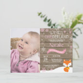 素朴な冬のワンダーランドの狐 1歳の誕生日 招待状 (スタンド正面)