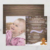 素朴な冬のワンダーランド1歳誕生日招待状 招待状 (正面/裏面)