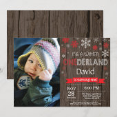 素朴な冬のワンダーランド1歳誕生日招待状 招待状 (正面/裏面)