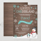 素朴な冬のワンダーランド1歳誕生日招待状 招待状 (正面/裏面)