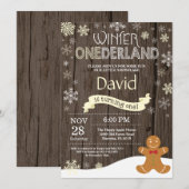 素朴な冬のワンダーランド1歳誕生日招待状 招待状 (正面/裏面)