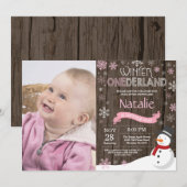 素朴な冬のワンダーランド1歳誕生日招待状 招待状 (正面/裏面)