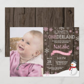 素朴な冬のワンダーランド1歳誕生日招待状 招待状 (正面/裏面)