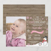 素朴な冬のワンダーランド1歳誕生日招待状 招待状 (正面/裏面)