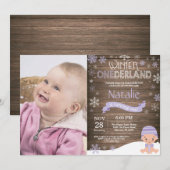 素朴な冬のワンダーランド1歳誕生日招待状 招待状 (正面/裏面)