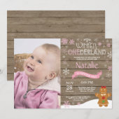 素朴な冬のワンダーランド1歳誕生日招待状 招待状 (正面/裏面)