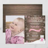 素朴な冬のワンダーランド1歳誕生日招待状 招待状 (正面/裏面)