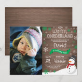 素朴な冬のワンダーランド1歳誕生日招待状 招待状 (正面/裏面)