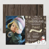 素朴な冬のワンダーランド1歳誕生日招待状 招待状 (正面/裏面)