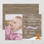 素朴な冬のワンダーランド1歳誕生日招待状 招待状 (正面/裏面)