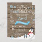 素朴な冬のワンダーランド1歳誕生日招待状 招待状 (正面/裏面)