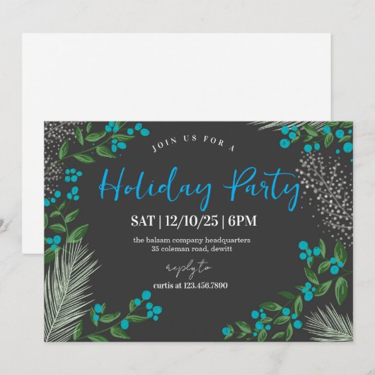 素朴な冬のワンダーランド ホリデーパーティー 招待状 (正面/裏面)