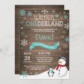 素朴な冬のワンダーランド 1歳の誕生日招待状 招待状 (正面/裏面)