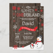 素朴な冬のワンダーランド 1歳の誕生日招待状 招待状 (正面/裏面)