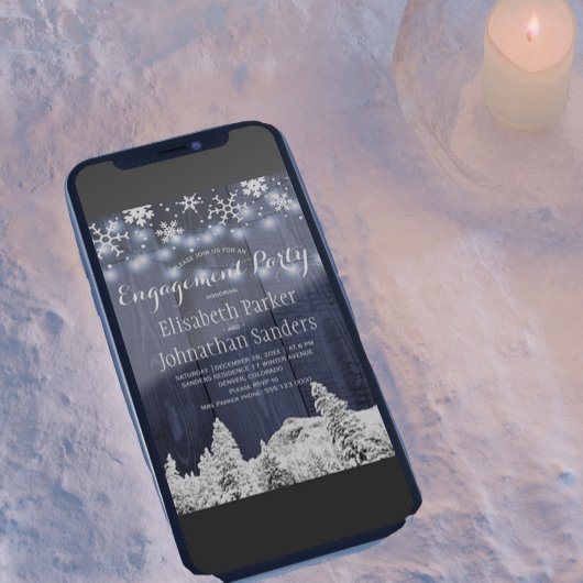 素朴な冬の不思議の国エンゲージメントパーティー 招待状