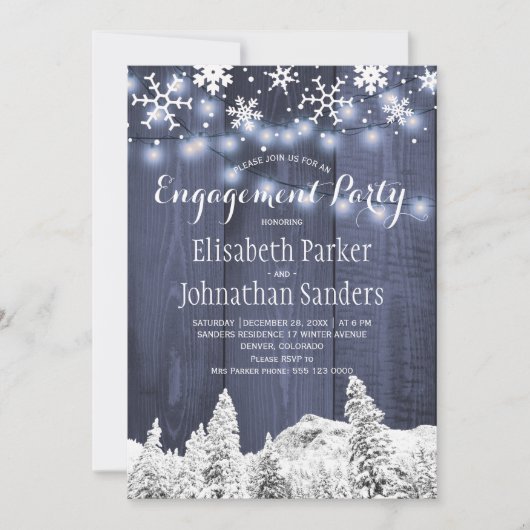 素朴な冬の不思議の国エンゲージメントパーティー 招待状 (正面)
