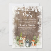 素朴な冬の動物 森の少年 ベビーシャワー 招待状 (正面)