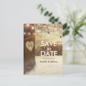 素朴な冬の木のきらきらライトのSave the Date 案内ポストカード (スタンド正面)