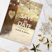 素朴な冬の木のきらきらライトのSave the Date