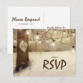 素朴な冬の木のきらきらライト ウェディング RSVP インビテーションポストカード (正面/裏面)